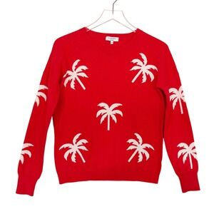 J. Society Small Orange White Palm‎ Tree Super Soft Crew Sweater